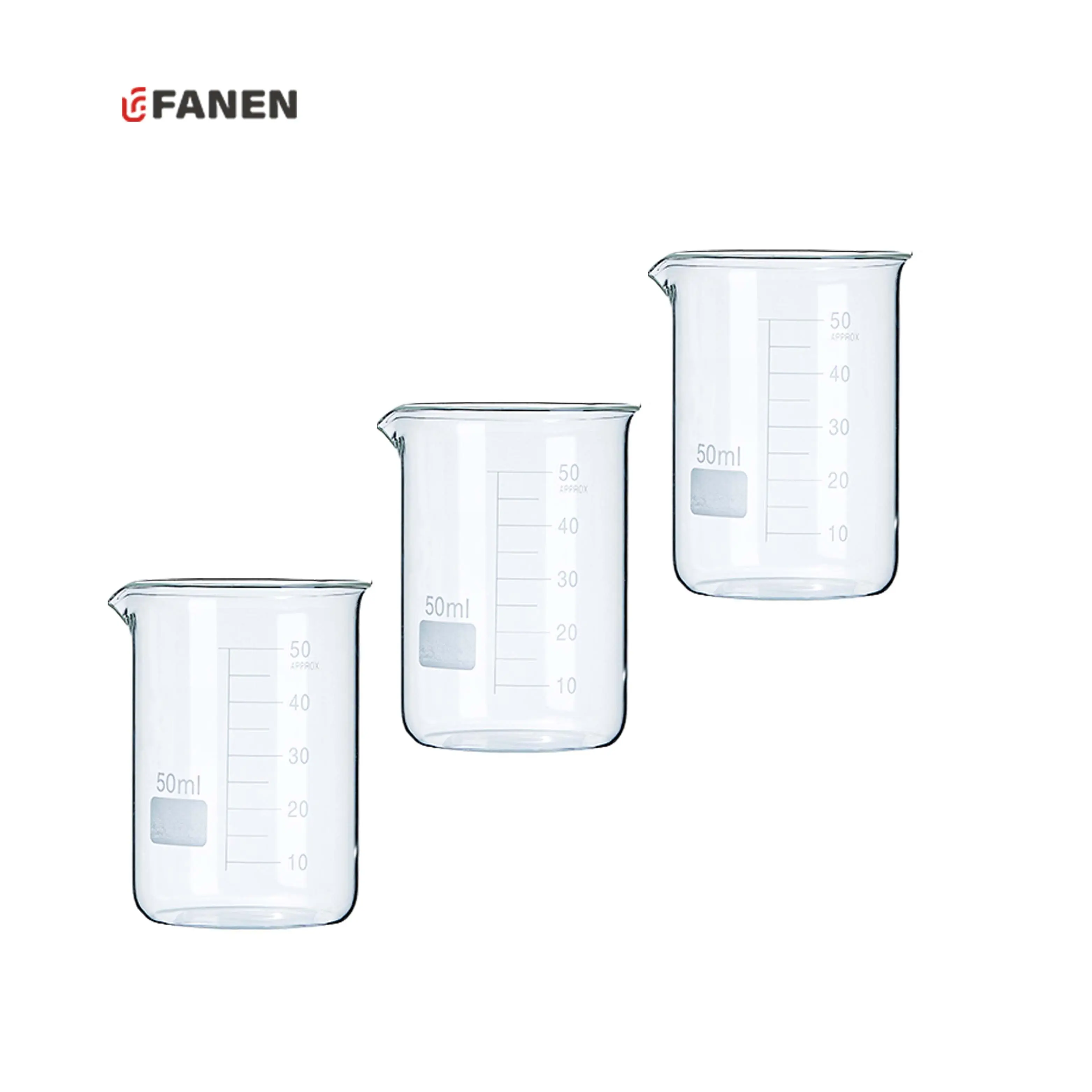 Fanen Beaker Heat Resistant Borosilicate 50ml Lab Glass Beaker Low Form Beaker