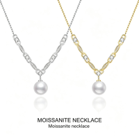 Collier pendentif perle en argent sterling S925 avec chaîne à maillons en moissanite, bijoux de luxe légers pour femme, parure de bijoux en pierres précieuses