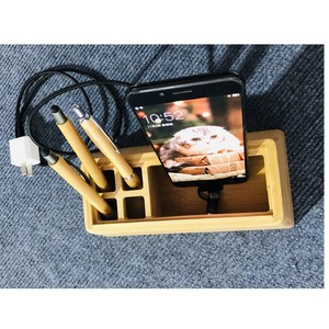 Porte-stylo en bambou, boîte de rangement de bureau multi-compartiments avec support pour téléphone et organisateur de câbles pour usage au bureau - Product Image 4