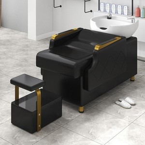 Fauteuil de lavage moderne pour salon de coiffure, rembourré, avec bac et pédale de rangement - Product Image 4