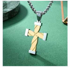 人格レトロつや消しゴールドブラックメッキステンレススチールツイストクロスペンダントネックレスクリスチャンスピリチュアルジュエリー - Product Image 2