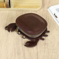 Grosir CONTACT'S FAMILY CF2229 Gantungan Kunci Kulit Hewan Vintage 2-in-1 Dompet Koin Kantong Earbuds Resleting Warna Kopi