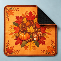 Tapis de Mahjong Récolte d'Automne, Motif Feuille d'Érable et Citrouille, Antidérapant en Microfibre, Tapis de Table de Mahjong Américain pour 4 Joueurs, Collection Automne