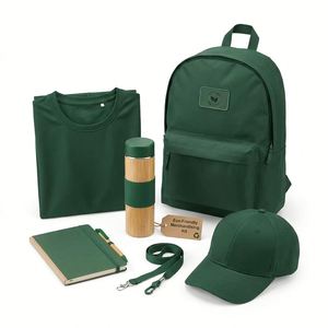 Kit de merchandising écologique avec logo personnalisé, ensemble cadeau d'entreprise avec sac à dos, t-shirt, thermos, carnet, cadeau promotionnel pour entreprise - Product Image 1