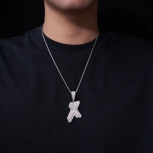 Colgante <span class=keywords><strong>de</strong></span> Moissanita con Letra A-Z, 26 Letras, Certificado GRA, Joyería Hip Hop para Hombre, Plata 925, Color D, VVS - Product Image 5