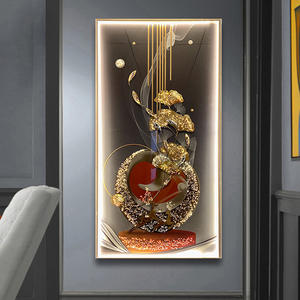 Pittura Decorativa <span class=keywords><strong>di</strong></span> Lusso Moderna con Luci a LED Soggetto Cervo e Animali in Porcellana Cristallo per Decorazione Murale - Product Image 2