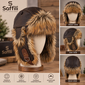 Gorro de Invierno de Cuero Genuino Estilo Aviador, Gorras Personalizadas de Cuero Genuino y Algodón, Gorra Deportiva Plana Estilo Vaquero - Product Image 5