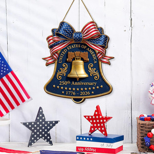 Décoration de porte suspendue en bois, style campagnard américain, avec aigle, Statue de la Liberté et drapeau américain, pour le 250e anniversaire du Jour de l'Indépendance - Product Image 3