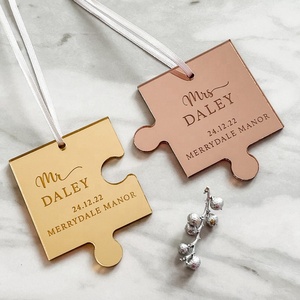 Mr &amp; Mrs Wedding <strong>Baubles</strong> Jigsaw Piece Tree Decorations <strong>Engagement</strong> Couple Gifts 1st Christmas Married Ornaments - Product Image 1