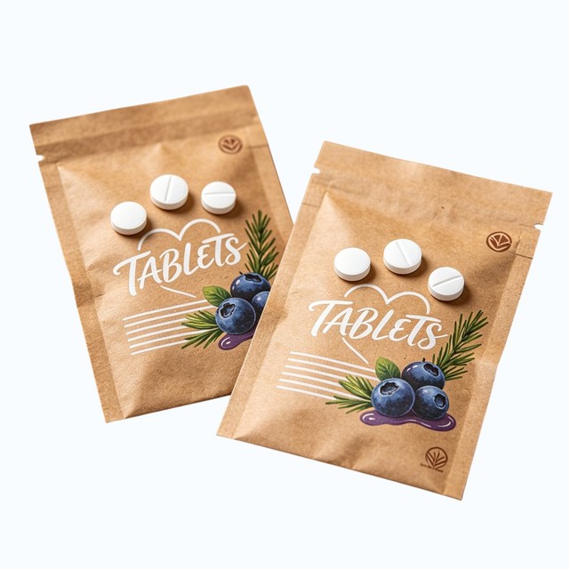 Low MOQ Eco-Friendly Biodegradable Kraft Compostable Food Grade Three Side Seal Pouch Food Kraft Paper Bag for Pills Capsule