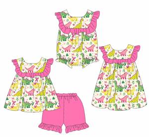 Combinaison pour bébé fille, imprimé dinosaure, printemps-automne, en laine peignée, décontractée, respirante, nouvelle tenue pour sœur - Product Image 1