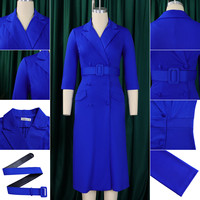 Robe Tendance Automne D3294 pour Femme – Élégante et Décontractée, Col Tailleur Croisé, Manches Trois-Quarts, Idéale pour le Bureau