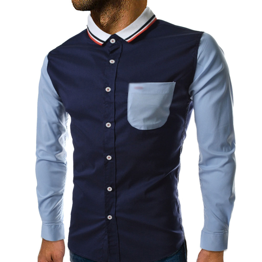 Men's Classical Patchwork Color Block Shirt Formal Social Long Sleeve