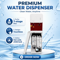 Dispenser Air Minum Lantai CE CB yang Dapat Disesuaikan dengan Sensor Filtrasi RO 7 Tahap, Keran Air Panas Dingin untuk Rumah Kantor Custom OEM