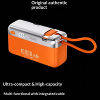 Mini batterie externe portable 10000 mAh, charge rapide QC3.0 22,5 W avec écran numérique et support de câble de charge intégré