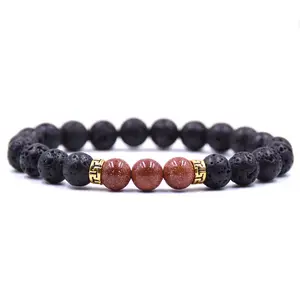 Luxury Hand Jewelry Natural Lava Stone Beads Bracelet Hand String Yoga Bracelet Natural Gemstone Beaded Stretch Bracelet