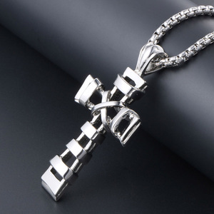 Stainless Steel <b>Cross</b> Pendant Geometric Design Men's Necklace Accessory SP008 - Product Image 4