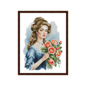 Kit de Broderie Point de Croix Beauté et Fleurs, Tissu Aida Imprimé Compté 16/14/11CT, Ensemble DIY de Broderie à la Main, Artisanat Artistique, Toile à Broder - Product Image 2