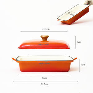 Casserole <span class=keywords><strong>rectangulaire</strong></span> en <span class=keywords><strong>fonte</strong></span> émaillée écologique HB Weining avec couvercle à bouton doré, compatible gaz et induction - Product Image 3