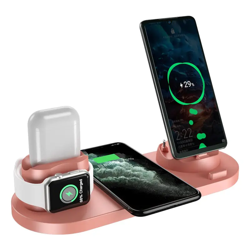 Alta calidad 6 en 1 wireless cargador de teléfono móvil auriculares reloj multi-función multi-propósito cargador inalámbrico para apple Samsung