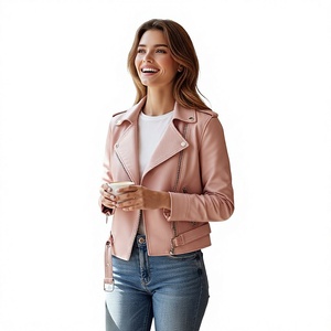 Chaqueta de Motociclista de Cuero Genuino Rosa para Mujer, Cierre Asimétrico, Cuello Camisero, Manga Larga, Chaqueta de Motociclista, Venta Caliente, Diseño Único - Product Image 5
