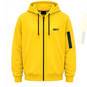 Sweat à capuche zippé pour homme, coupe ample et oversize, couleur jaune vif, manches épaisses, poche zippée, fermeture à cordon de serrage - Product Image 1