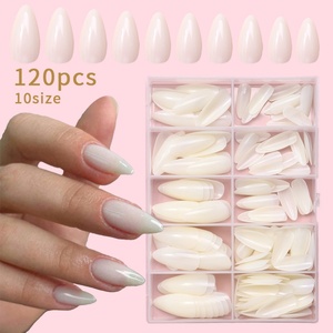 Ongles artificiels à presser de haute qualité, 120 pièces, design français, couleur unie douce, courts, pour usage en salon, couverture complète - Product Image 1