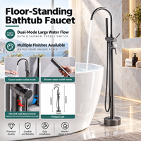 Robinet de baignoire sur pied en acier inoxydable noir, mitigeur de remplissage de baignoire autoportant à 2 fonctions, pour hôtels, villas, salles de bain, vente en gros