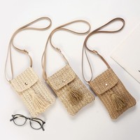 Nouveau sac bandoulière style bohème, petit sac carré mini format pour téléphone portable, beige kaki, tissé à la main, fermeture éclair, sac à bandoulière simple pour femmes et filles