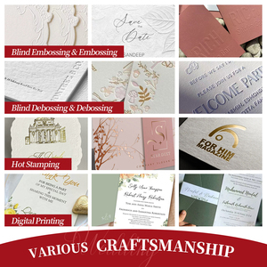 Tarjetas de Invitación de Boda de Papel de Alta Gama con Impresión Tipográfica, Diseño Personalizado, Forma Rectangular, Borde Desgarrado a Mano, Envío Rápido - Product Image 3