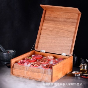 Wooden creative nine-square grid platter tableware wooden box hot pot restaurant vegetable plate divided tray <b>barbecue</b> plate - Product Image 2