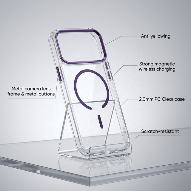 Strong Magnetic Clear Phone Case Metal Lens Frame Anti Yellow Shockproof Rugged Protective Cover for Iphone 18 Pro Max 17 16 15