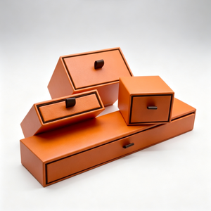 Boîte à bijoux de luxe en similicuir orange, ensemble de boîtes à tiroirs multi-tailles, boîte cadeau personnalisée avec logo pour la vente au détail - Product Image 5