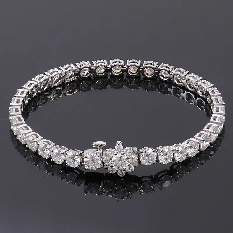 Tùy Chỉnh Mặt Trời Hoa Clasp Moissanite Tennis Chuỗi Vòng Đeo Tay Bạc 10K 14K 18K Rắn Vàng Quần Vợt Vòng Đeo Tay Nhà Máy Giá Thấp