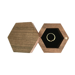 Rustic Rotating Hexagon Wooden Ring Box Personalized Solid Wood Ring Bearer Box
