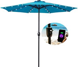 10 pies Deluxe Solar Powered 32 LED Iluminado Patio Jardín Mercado de acero Paraguas con cargador de teléfono USB - Product Image 1