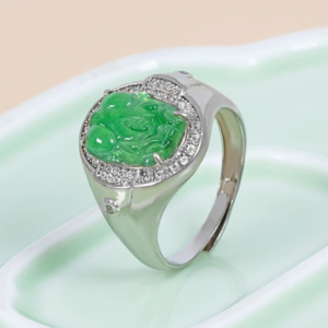 Anello Unisex Design originale di alta qualità gioielli alla moda verde giadeite naturale 925 argento <span class=keywords><strong>PI</strong></span> Xiu Power portafortuna - Product Image 1