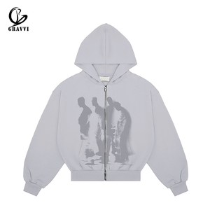 Heavyweight Fleece <strong>Shadow</strong> Silhouette Glossy Print Streetwear OEM ODM Private Label Custom Oversized Full <strong>Zip</strong> Hoodie - Product Image 2