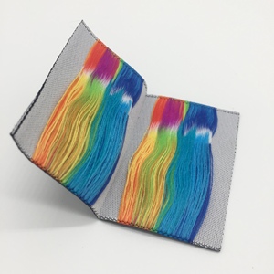 Fabricante personalizado respetuoso con el medio ambiente Damasco de alta densidad hilo de oro tejido extremo doblar etiquetas de ropa con <span class=keywords><strong>material</strong></span> reciclado - Product Image 5