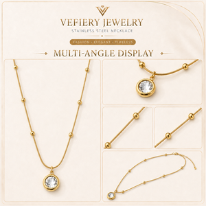 Gold Color Titanium Steel Round Stone <b>Fashion</b> <b>Necklace</b> for Women - Product Image 4