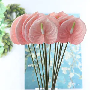 Artificial Real Touch plástico grande blanco verde rosa flor Anthurium planta para MESA CENTRO DE MESA decoración de la boda