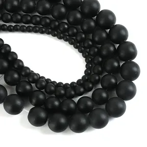 Perlen Hersteller Großhandel Hochwertige Black Frost Dull Polish Matte Runde Natur glas Perlen 4 6 8 10mm für die Schmuck herstellung