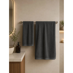 Dark Gray Bath <b>Towels</b> <b>Set</b> Solid Color Rectangle Home Use Machine Wash Woven - Product Image 2
