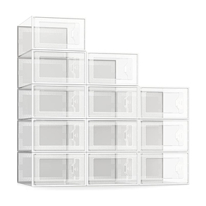 12 Pack Drop Front Transparent Shoe Storage Box Plastic Sneaker Stackable Storage Sneaker Storage Boxes