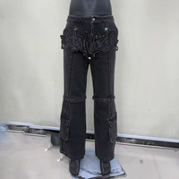 Pantalon cargo personnalisé taille haute jambe large lavé denim jean patchs broderie logo fermeture éclair amovible multi-poches Cargo pantalon