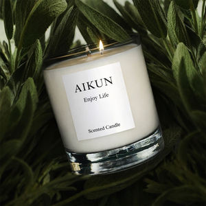 Envase de vidrio transparente reutilizable para velas perfumadas de la marca AIKUN, para suministro minorista de fragancias para el hogar. - Product Image 6