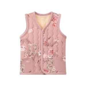 Chaleco Estilo Chino con Ribete de Terciopelo, Estampado Floral Azul Claro con Botones al Frente, Prenda Esencial Chic de Invierno para Mujeres de Mediana Edad - Product Image 1