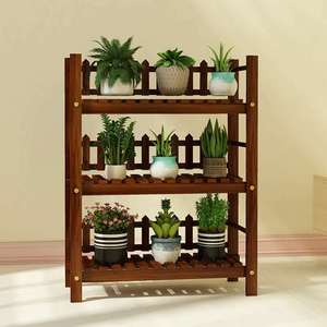 Solid <b>Wood</b> Multi Tier Flower Rack Walnut Color Indoor Outdoor Plant Stand With Wheels For Living Room Balcony - Product Image 4
