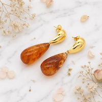 Boucles d'oreilles pendantes en résine naturelle, acier inoxydable, broche en or 18 carats, résistantes à l'eau, hypoallergéniques, élégantes pour femme, accessoire de fête