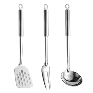 Venta al por mayor <span class=keywords><strong>utensilios</strong></span> para el hogar de acero inoxidable mango plano pequeña pala sopa Shell carne tenedor <span class=keywords><strong>Camping</strong></span> viaje utensilio de <span class=keywords><strong>cocina</strong></span> portátil - Product Image 2